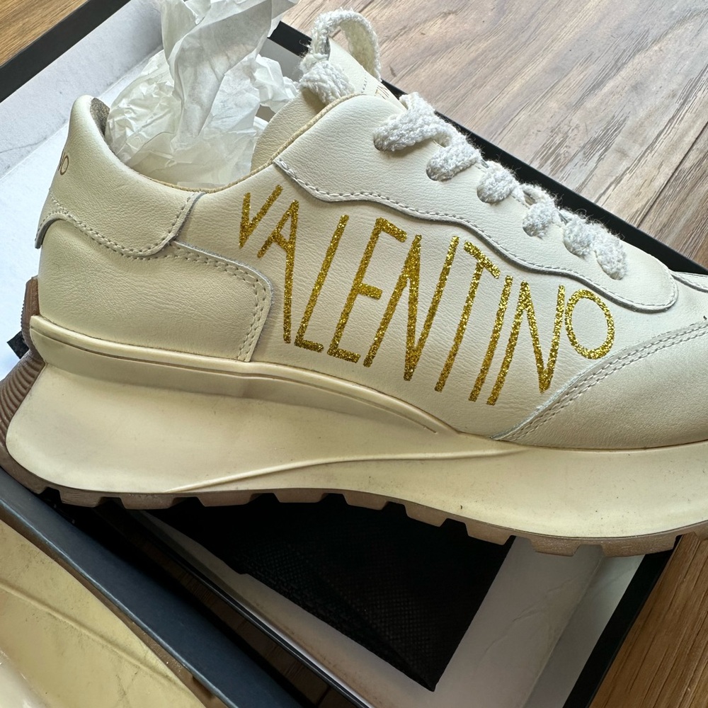 Valentino Cream and Gold Sneakers